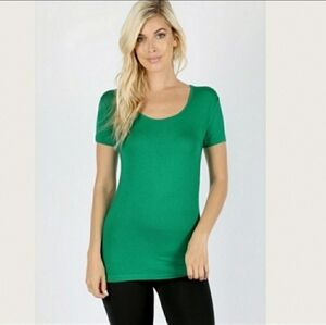 Scoop Neck Long Line Green Top. Fits like …